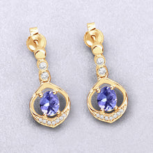 Load image into Gallery viewer, 0.76 Carat Genuine Tanzanite and White Diamond 14K Yellow Gold Earrings

