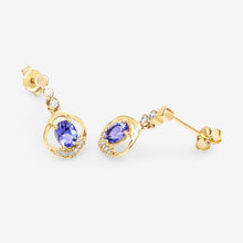 Load image into Gallery viewer, 0.76 Carat Genuine Tanzanite and White Diamond 14K Yellow Gold Earrings
