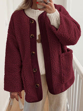 Load image into Gallery viewer, Modern Cozy Women Luxuriously Cozy Contrast Button Up Sherpa Jacket with Pockets For Fall &amp; Winter
