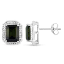 Load image into Gallery viewer, 3.57 Carat Genuine Green Tourmaline and White Diamond 14K White Gold Earrings
