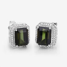 Load image into Gallery viewer, 3.57 Carat Genuine Green Tourmaline and White Diamond 14K White Gold Earrings
