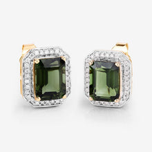 Load image into Gallery viewer, 3.57 Carat Genuine Green Tourmaline and White Diamond 14K Yellow Gold Earrings
