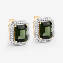 Load image into Gallery viewer, 3.57 Carat Genuine Green Tourmaline and White Diamond 14K Yellow Gold Earrings
