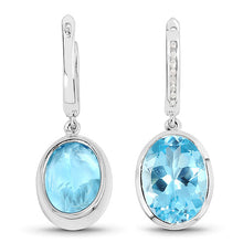 Load image into Gallery viewer, 15.13 Carat Genuine Blue Topaz and White Diamond .925 Sterling Silver Earrings
