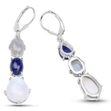 Load image into Gallery viewer, 10.17 Carat Genuine Lapis, Labradorite and White Rainbow Moonstone .925 Sterling Silver Earrings
