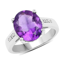Load image into Gallery viewer, 3.84 Carat Genuine  Amethyst and White Topaz .925 Sterling Silver Ring
