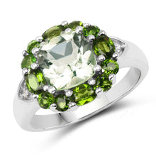 Load image into Gallery viewer, 3.49 Carat Genuine Green Amethyst, Chrome Diopside &amp; White Topaz .925 Sterling Silver Ring
