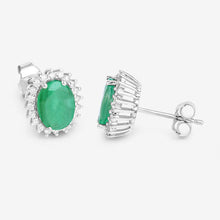 Load image into Gallery viewer, 2.66 Carat Genuine Zambian Emerald and White Diamond 10K White Gold Earrings
