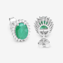 Load image into Gallery viewer, 2.66 Carat Genuine Zambian Emerald and White Diamond 10K White Gold Earrings
