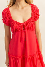 Load image into Gallery viewer, New Summer Ruched Frill Tiered Short Sleeve Mini Dress For Women – Playful, Sexy and Flirty Ruffled Mini Dress with Textured Ruched Detail
