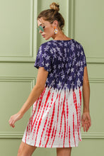 Load image into Gallery viewer, American Flag Theme Tee Dress – Patriotic Flag Tee Dress, American Pride Dress, Summer Flag Dress, Casual Flag Dress, Stylish Tee Dress, Fourth of July Dress, Flag Print Dress
