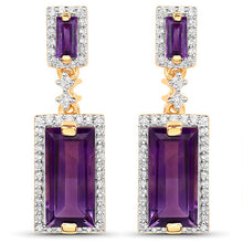 Load image into Gallery viewer, 18K Yellow Gold Plated 6.01 Carat Genuine Emerald and White Topaz .925 Sterling Silver Earrings
