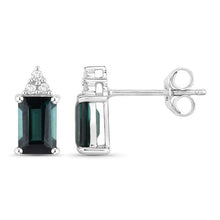 Load image into Gallery viewer, 1.25 Carat Genuine Green Tourmaline and White Diamond 14K White Gold Earrings
