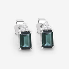 Load image into Gallery viewer, 1.25 Carat Genuine Green Tourmaline and White Diamond 14K White Gold Earrings
