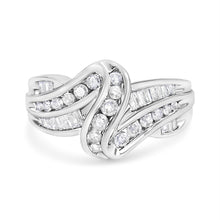 Load image into Gallery viewer, 10K White Gold Ring 3/4 Cttw Round and Baguette-Cut Diamond Bypass Ring (H-I Color, I2-I3 Clarity) - Size 6

