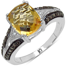 Load image into Gallery viewer, 2.82 Carat Genuine Citrine, Champagne Diamond &amp; White Diamond .925 Sterling Silver Ring

