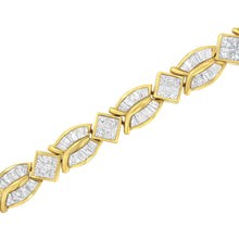 Load image into Gallery viewer, 14K Yellow Gold 8 1/5 Cttw Baguette and Princess-Cut Diamond Geometric Twist Link Bracelet (G-H Color, VS1-VS2 Clarity) - Size 7"
