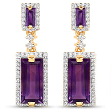 Load image into Gallery viewer, 18K Yellow Gold Plated 6.01 Carat Genuine Emerald and White Topaz .925 Sterling Silver Earrings
