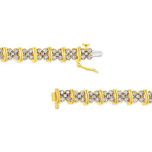 Load image into Gallery viewer, 10K Yellow Gold Plated .925 Sterling Silver 2.0 Cttw Round Diamond Cluster "X" Shaped Link Bracelet (H-I Color, I3 Clarity) - 7"

