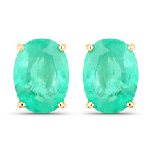 Load image into Gallery viewer, 2.40 Carat Genuine Zambian Emerald 10K Yellow Gold Earrings
