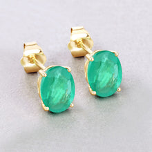 Load image into Gallery viewer, 2.40 Carat Genuine Zambian Emerald 10K Yellow Gold Earrings
