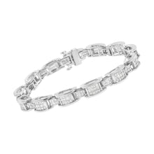 Load image into Gallery viewer, 14K White Gold 5.0 Cttw Princess Cut Diamond Invisible Set Alternating Size D Shaped Links Tennis Bracelet (H-I Color, SI2-I1 Clarity) - 7â€
