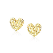 Load image into Gallery viewer, 14k Yellow Gold Puffed Heart Earrings with Diamond Cuts

