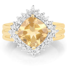 Load image into Gallery viewer, 14K Yellow Gold Plated 3.58 Carat Genuine Citrine &amp; White Topaz .925 Sterling Silver Ring
