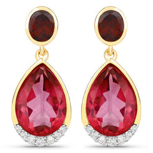 Load image into Gallery viewer, 7.98 Carat Genuine Pink Topaz, Rhodolite Garnet and White Diamond .925 Sterling Silver Earrings
