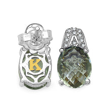 Load image into Gallery viewer, 5.25 Carat Genuine Green Amethyst and 0.15 ct.t.w Genuine Diamond Accents Sterling Silver Earrings
