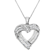 Load image into Gallery viewer, Sterling Silver 7/8 cttw Baguette Diamond Heart Pendant Necklace (I-J, I2-I3)
