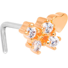 Load image into Gallery viewer, 20G Clear CZ Rose Gold Tone Heart Faux Hoop L Shaped Nose Ring
