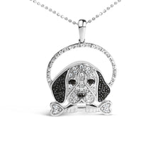 Load image into Gallery viewer, .925 Sterling Silver 1/4 Cttw White and Black Diamond Beagle Dog and Bone Pendant Necklace (I-J Color, I2-I3 Clarity) - 18" Inches
