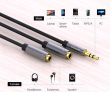 Load image into Gallery viewer, Earphone Extension Cable Jack 3.5mm Audio Cable Male To 2 Female Aux Cable Headphone Splitter Dual Headphone Jack Adapter For Earphone Headset Compatible with Mobile Phone Tablet Laptop
