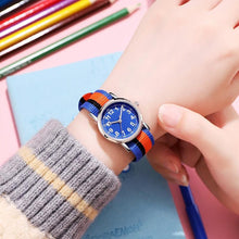 Load image into Gallery viewer, Easy To Read Quartz Watches Nylon Strap Sweat Proof Movement Analog Watch For Girls Boys Teens Minimalist Wrist Watch With Soft Band Learning Time Watch First Watch Soft Cloth Strap
