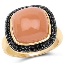 Load image into Gallery viewer, 14K Yellow Gold Plated 7.50 ct. t.w. Peach Moonstone and Black Spinel Ring in Sterling Silver
