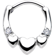 Load image into Gallery viewer, 16G 5/16 Clear Gem Hearty Hug Hearts Septum Clicker
