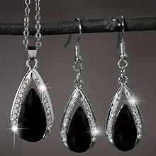 Load image into Gallery viewer, A Stylish And Exquisite Set of Black And Red Teardrop Glass Pendant Earrings And Necklace, Perfect for Valentine'S Day, Anniversaries, Birthdays, Parties, Weddings, And As Jewelry Gifts.
