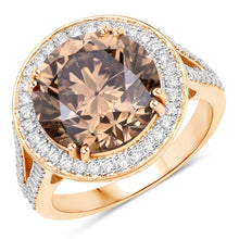 Load image into Gallery viewer, IGI Certified 7.07 Carat Genuine Brown Diamond Center and 0.64cttw White Diamond 18K Yellow Gold Ring (7.71cttw)

