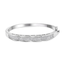 Load image into Gallery viewer, 14K White Gold 3 1/3 Cttw Invisible Set Princess-Cut Diamond Wave Bangle Bracelet (H-I Color, SI1-SI2 Clarity) - Size 7"
