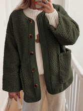 Load image into Gallery viewer, Modern Cozy Women Luxuriously Cozy Contrast Button Up Sherpa Jacket with Pockets For Fall &amp; Winter
