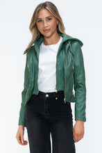 Load image into Gallery viewer, Women Classic Snobbish Faux Leather Zip-Up Drawstring Hooded Jacket Edgy &amp; Casual PU Leather Jacket For Streetwear
