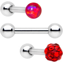 Load image into Gallery viewer, 16G 1/4 Red Faux Opal Ball Cartilage Tragus Earring 3 Pack Set
