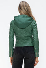 Load image into Gallery viewer, Women Classic Snobbish Faux Leather Zip-Up Drawstring Hooded Jacket Edgy &amp; Casual PU Leather Jacket For Streetwear
