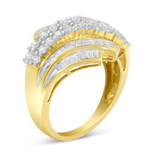 Load image into Gallery viewer, 10K Yellow Gold 1.0 Cttw Round &amp; Baguette Cut Diamond 64 Stone Bypass Style Channel Set Modern Statement Ring (H-I Color, SI1-SI2 Clarity) - Size 6
