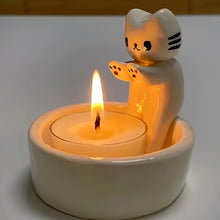 Load image into Gallery viewer, 1pc WhimsyCat Ceramic Kitten Candle Holder - Encaustic Finish Tabletop Animal Theme Decor for Christmas, Halloween, Easter, Thanksgiving, Valentine'S Day
