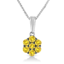Load image into Gallery viewer, .925 Sterling Silver 1/2 Cttw Prong Set Treated Green Diamond Floral Cluster 18" Pendant Necklace (Green Color, I1-I2 Clarity)
