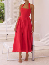 Load image into Gallery viewer, Black Ruched Halter Neck Midi Dress Sleek &amp; Sophisticated Dress For Women
