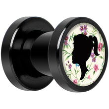 Load image into Gallery viewer, Man Woman Floral Silhouette Black Anodized Screw Fit Plug Set 2G
