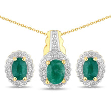 Load image into Gallery viewer, 1.71 Carat Dyed Emerald and White Topaz .925 Sterling Silver Jewelry Set
